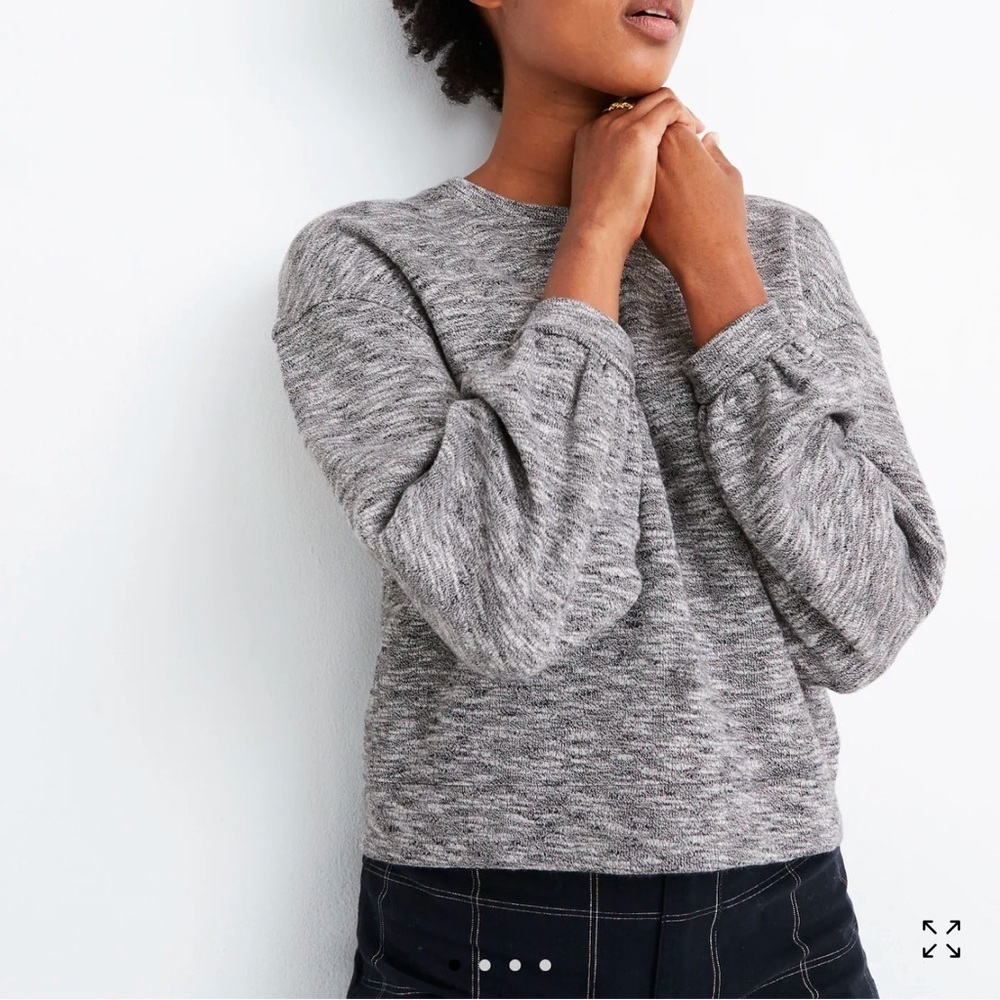 Madewell Textured Crewneck Sweatshirt with Bubble Sleeve - Heather Cole